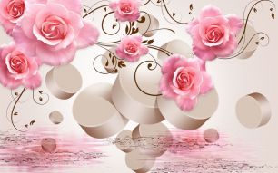 Фреска Объемные розы в розовых тонах