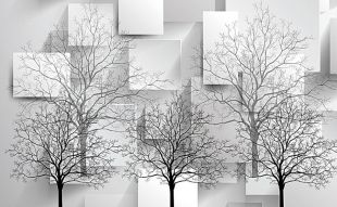 Фреска 3D Три дерева в черно-белых цветах