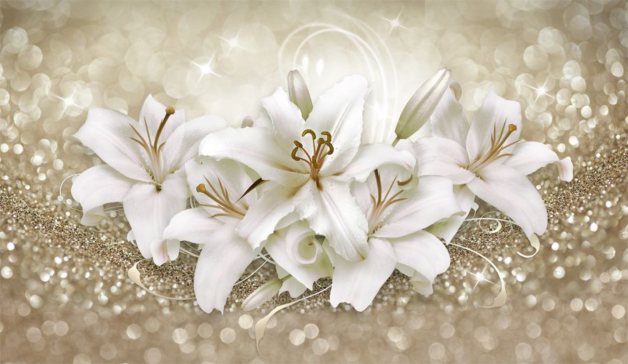 Фотообои Нежные 3D Белые лилии